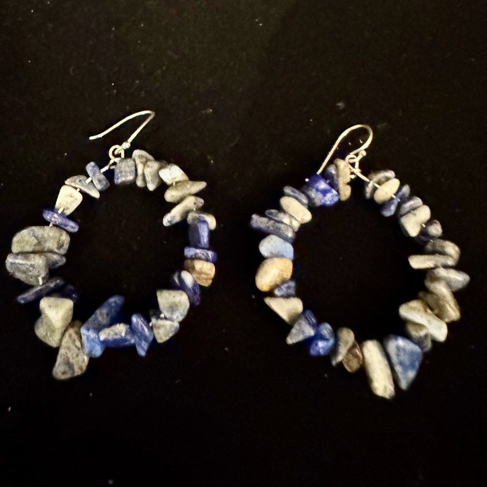 Handcrafted Blue‎ lapis lazuli Stone Hoop Earrings - Women Jewelry